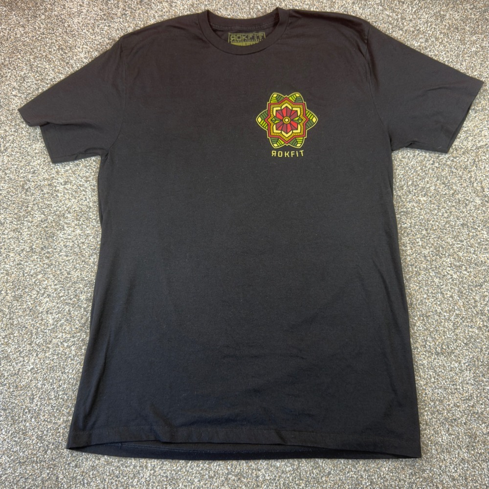 Rokfit Athletic Streetwear Mens XL Black T-Shirt Mandala Graphic Gym Tee